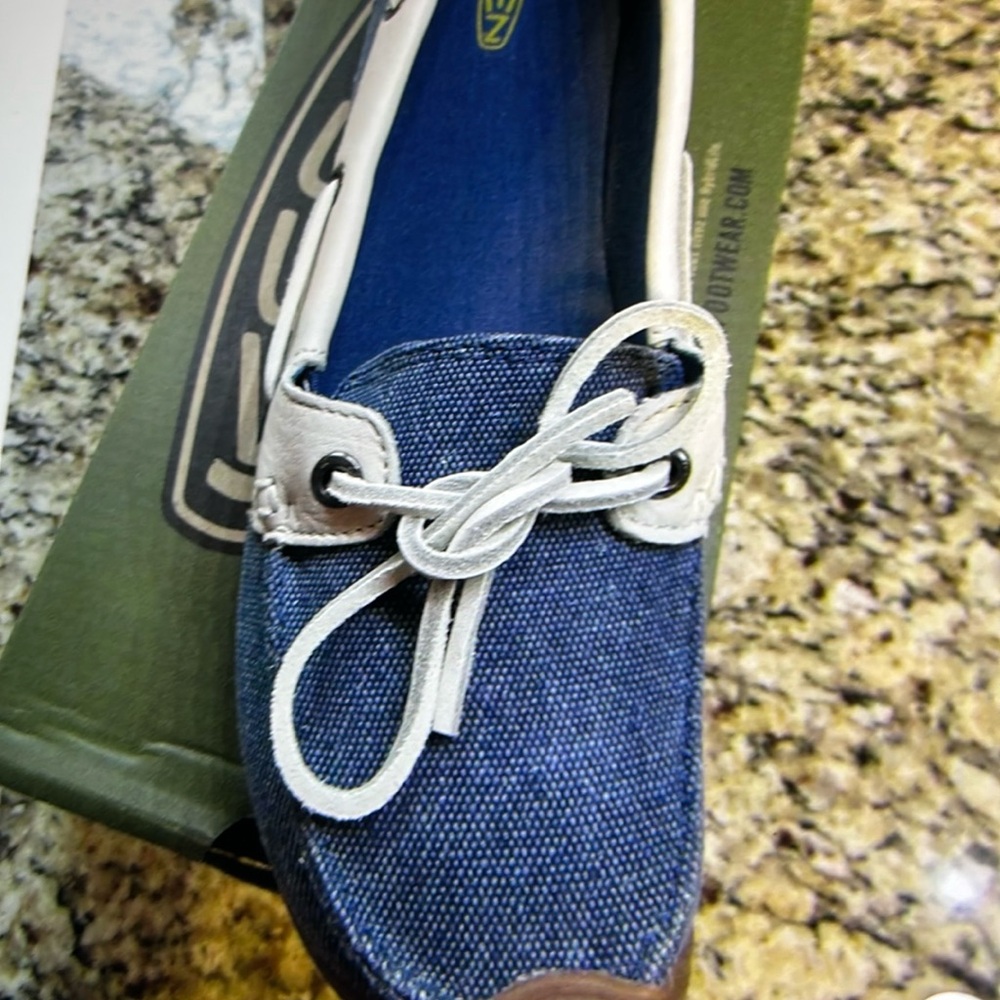 Keen Women's Navy Canvas Slip-On Loafer with White Trim